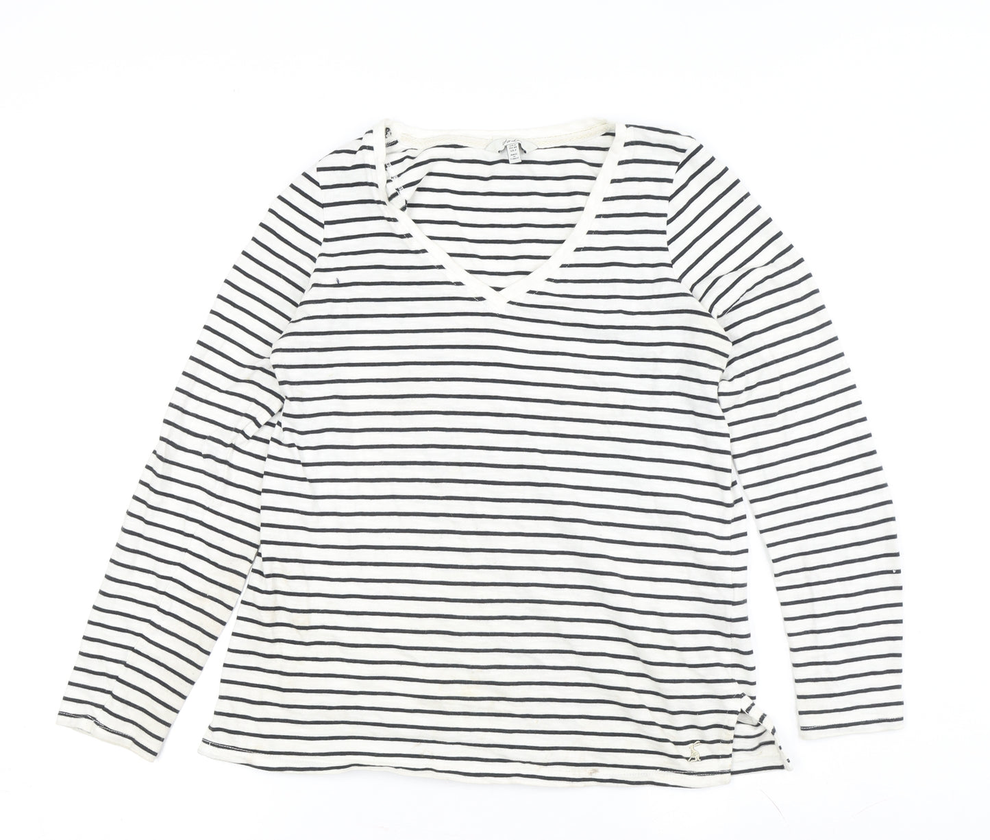 Joules Women’s White Striped V-Neck Cotton T-Shirt