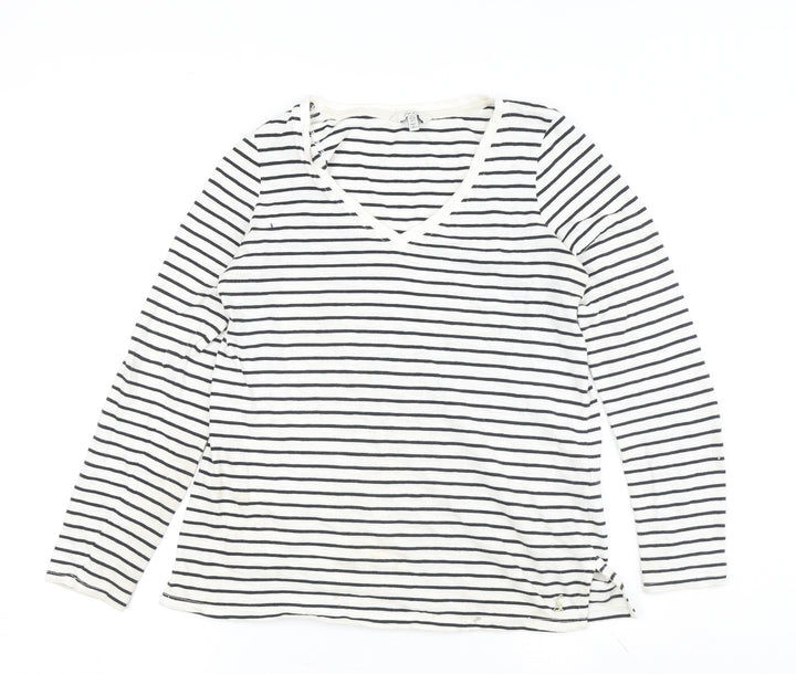 Joules Women’s White Striped V-Neck Cotton T-Shirt