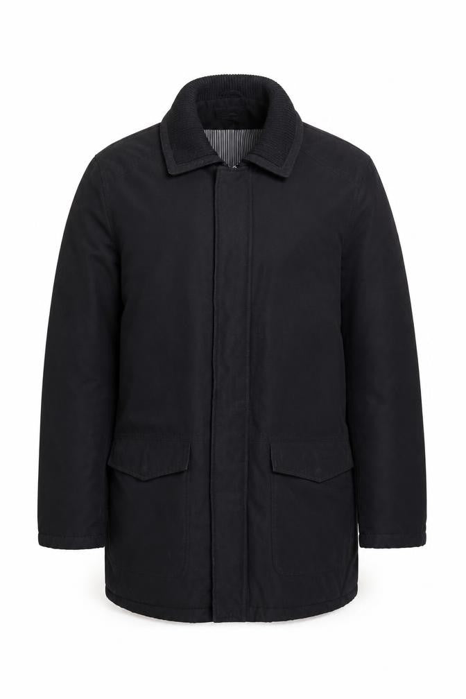Front view of Greenwoods Men's Black Medium Coat, Classic Style