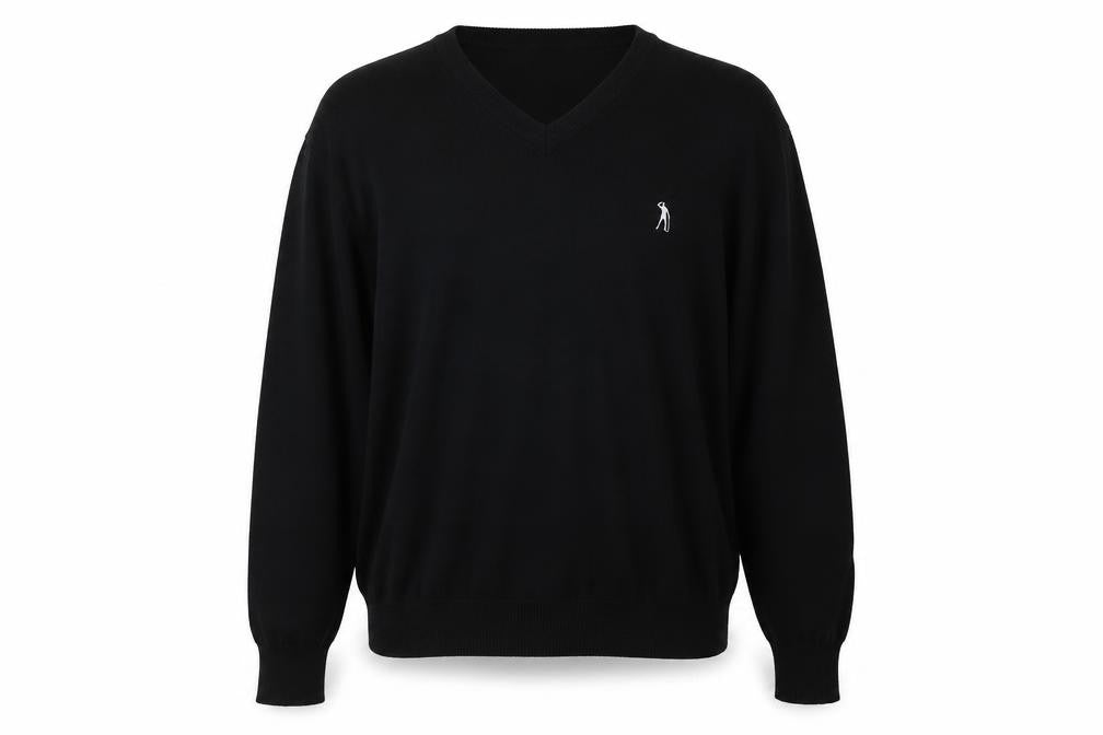 Front view of Sean Balketos Men's Black V-Neck Sweater -, size L