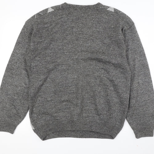 Greenwoods Men's Grey Argyle V-Neck Pullover Jumper L
