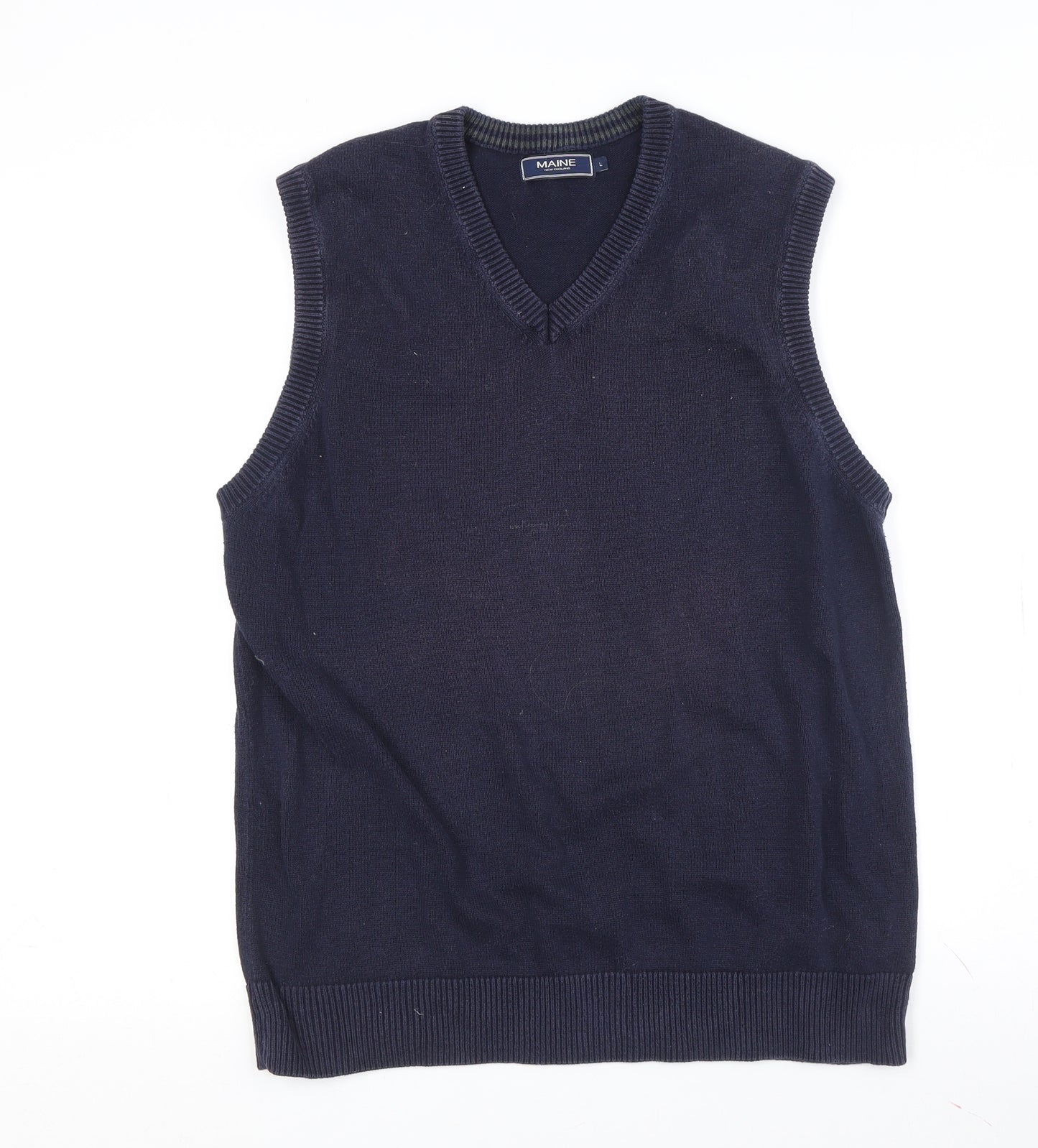 Maine Men's Blue Sleeveless V-Neck Vest Jumper L