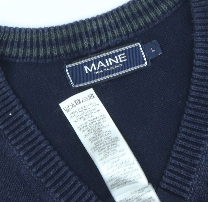 Maine Men's Blue Sleeveless V-Neck Vest Jumper L