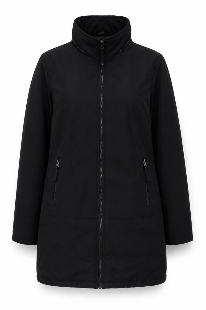Front view of Blanc Noir Women's Black Long Jacket, size 14