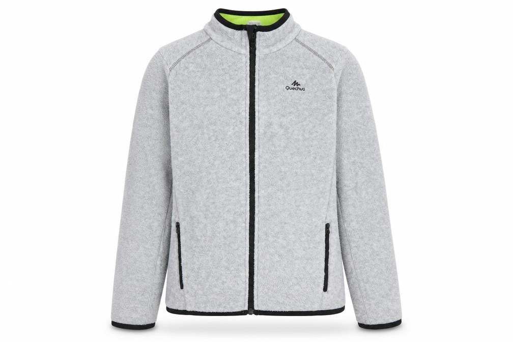 Front view of Quechua boys’ grey fleece jacket 11-12 years