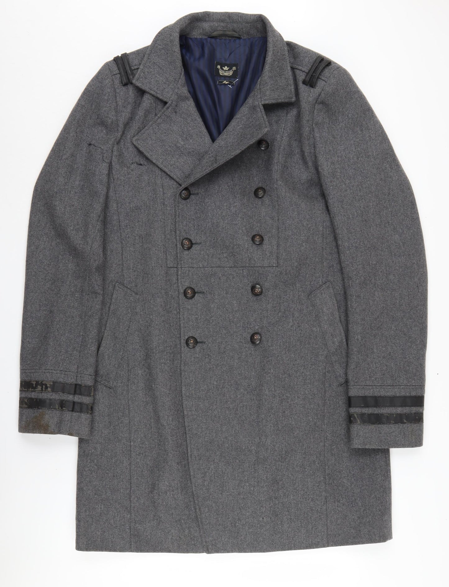 River Island Men’s Grey Pea Coat Large Classic Wool
