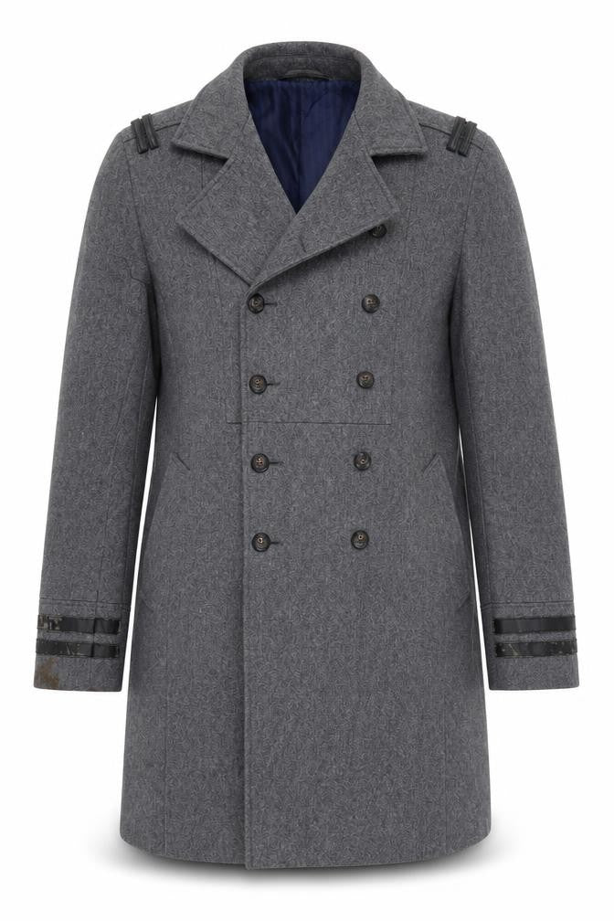 Front view of River Island Men’s Grey Pea Coat Large Classic Wool