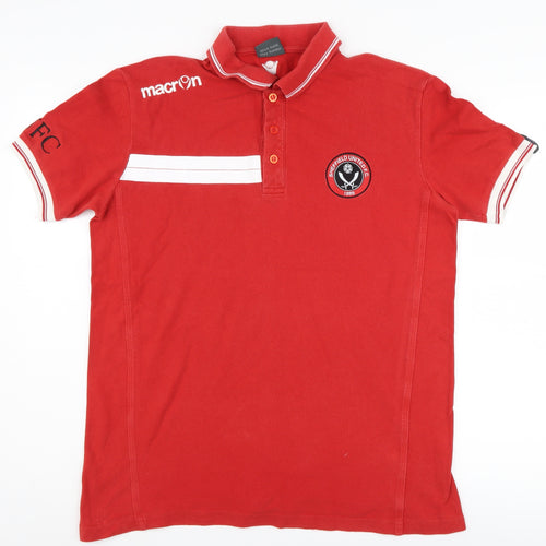 Macron Men's Red Polo Shirt L Solid Logo Cotton