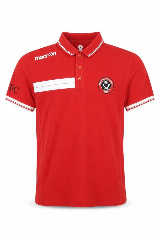 Front view of Macron Men's Red Polo Shirt L Solid Logo Cotton