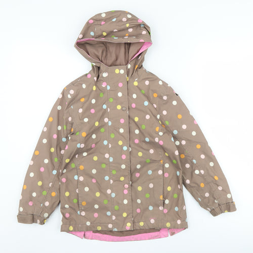 Little Joule Girls Brown Polka Dot Rain Coat, 8 Years