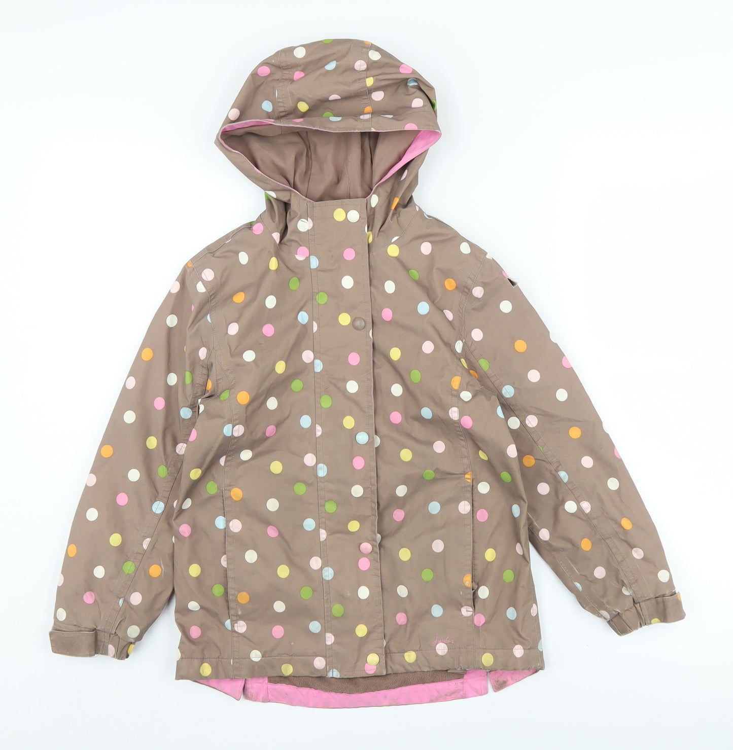 Little Joule Girls Brown Polka Dot Rain Coat, 8 Years