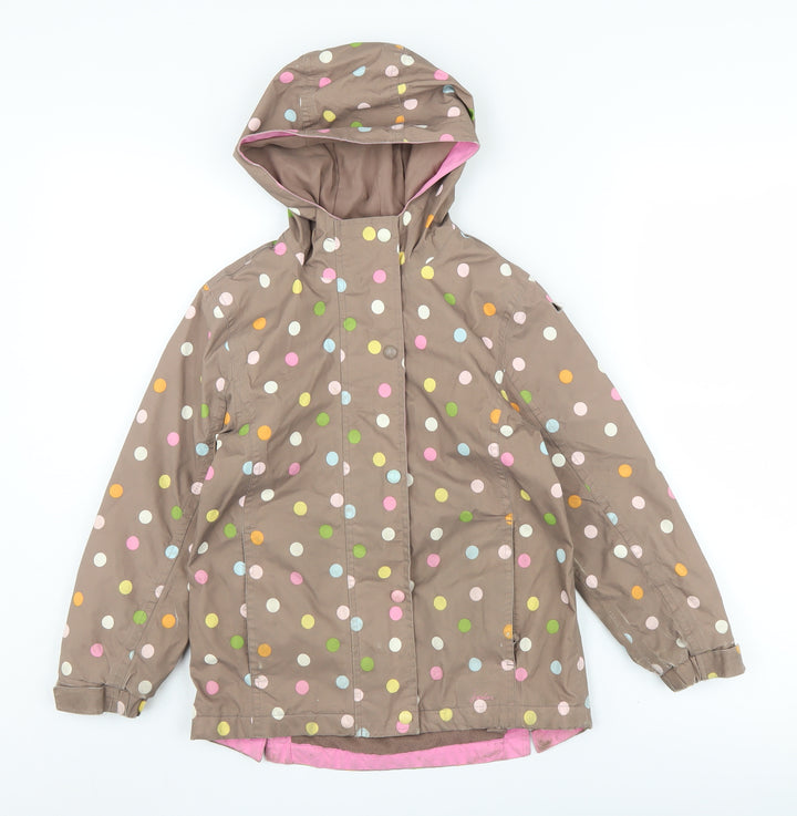 Little Joule Girls Brown Polka Dot Rain Coat, 8 Years