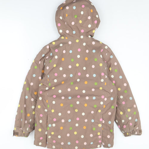Little Joule Girls Brown Polka Dot Rain Coat, 8 Years