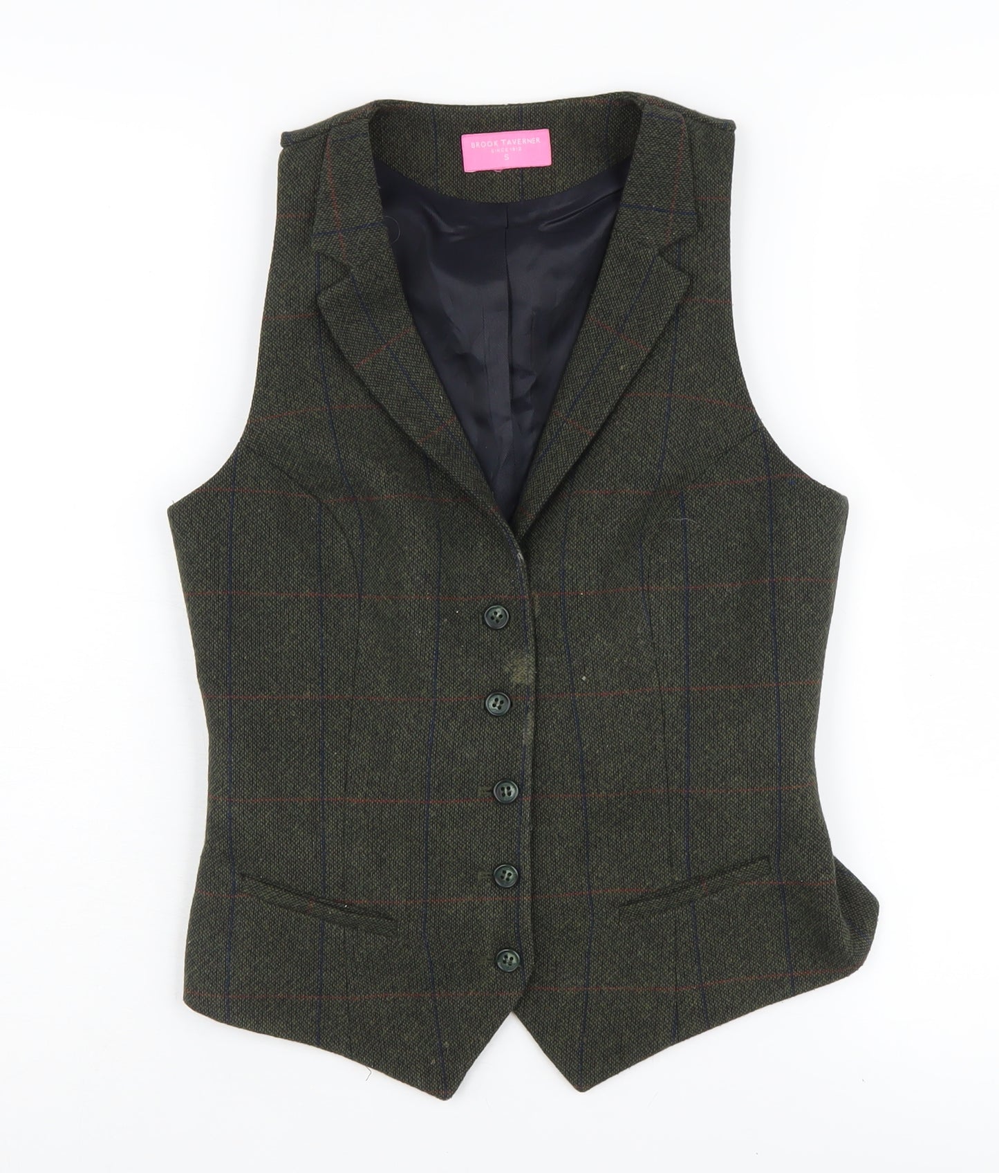 Brook Taverner Men's Green Check Wool Waistcoat S