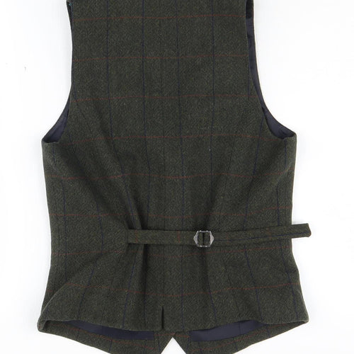 Brook Taverner Men's Green Check Wool Waistcoat S