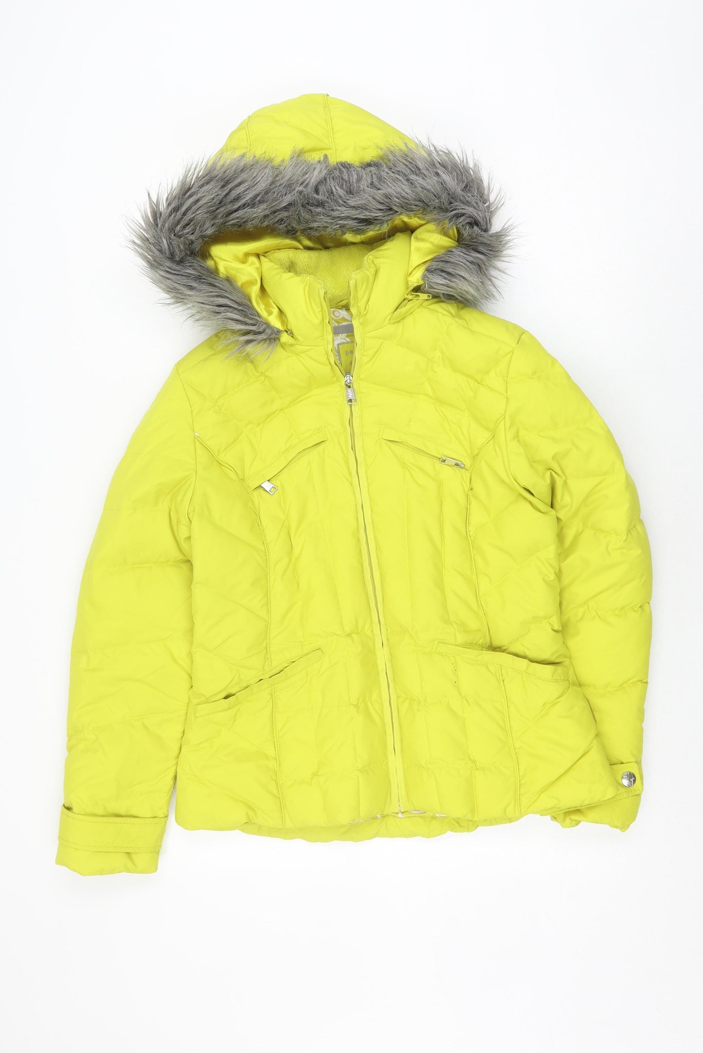Per Una Yellow Hooded Puffer Jacket Women’s S Winter Casual