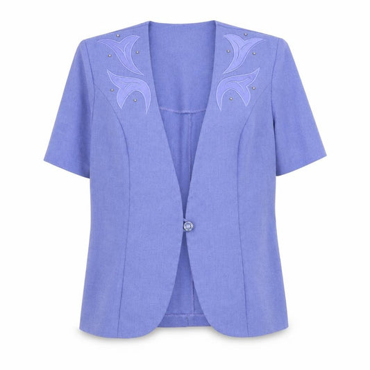 Front view of Monti Women Purple Blouse, size 12, Short Sleeve V-Neck