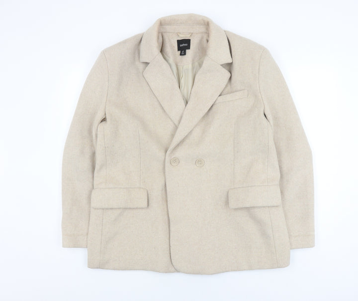 Boohoo Women's Beige Wool Blend Blazer Size 10