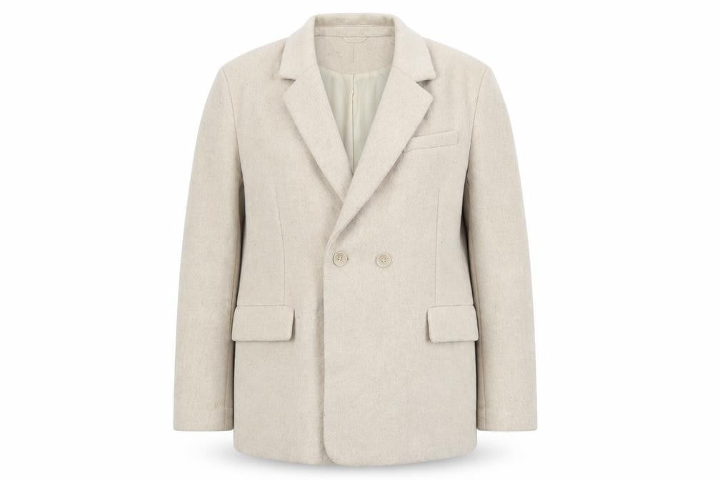 Front view of Boohoo Women's Beige Wool Blend Blazer, size 10
