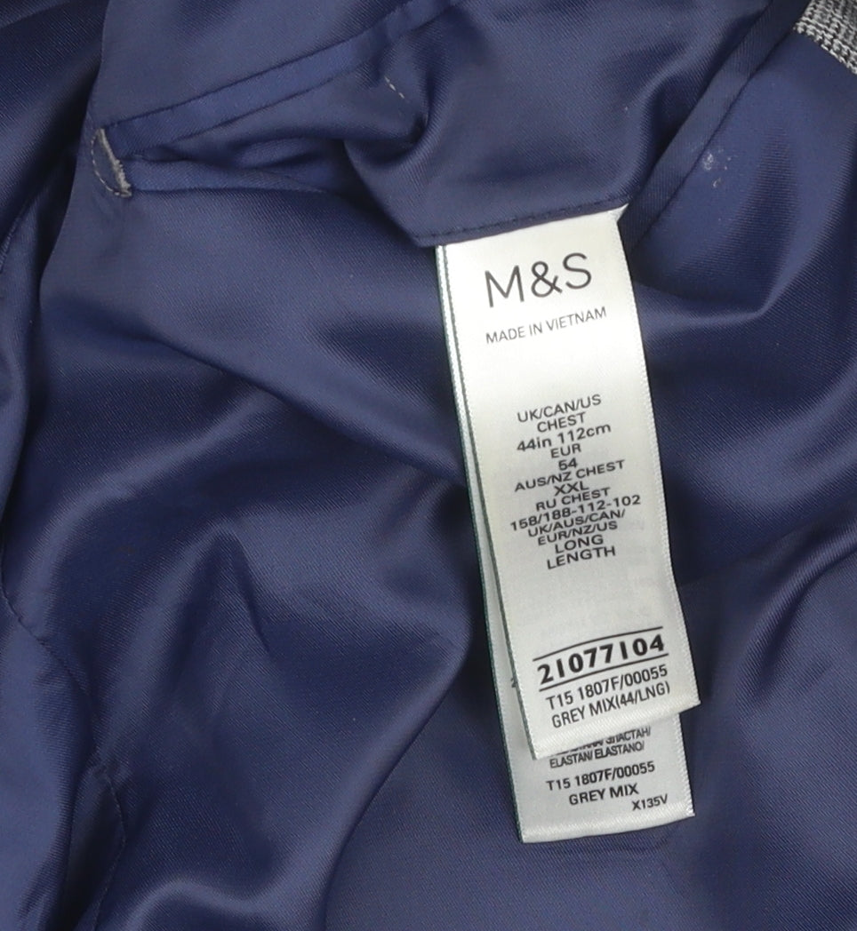 Marks and Spencer Men's Grey Plaid Blazer Size 44L