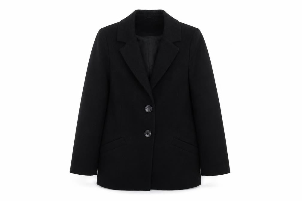 Front view of ASOS Women's Black Coat, size 6, - Stylish Winter Essential
