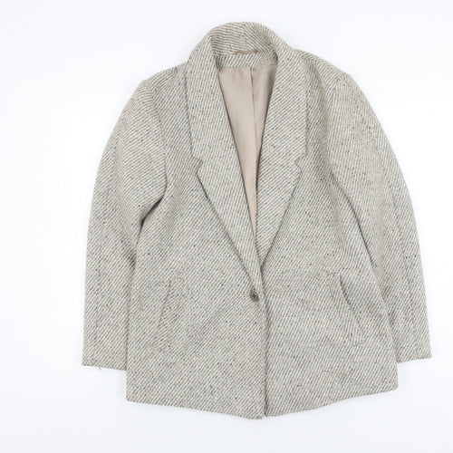 C&A Women's Grey Wool Blend Blazer UK 10 Belted