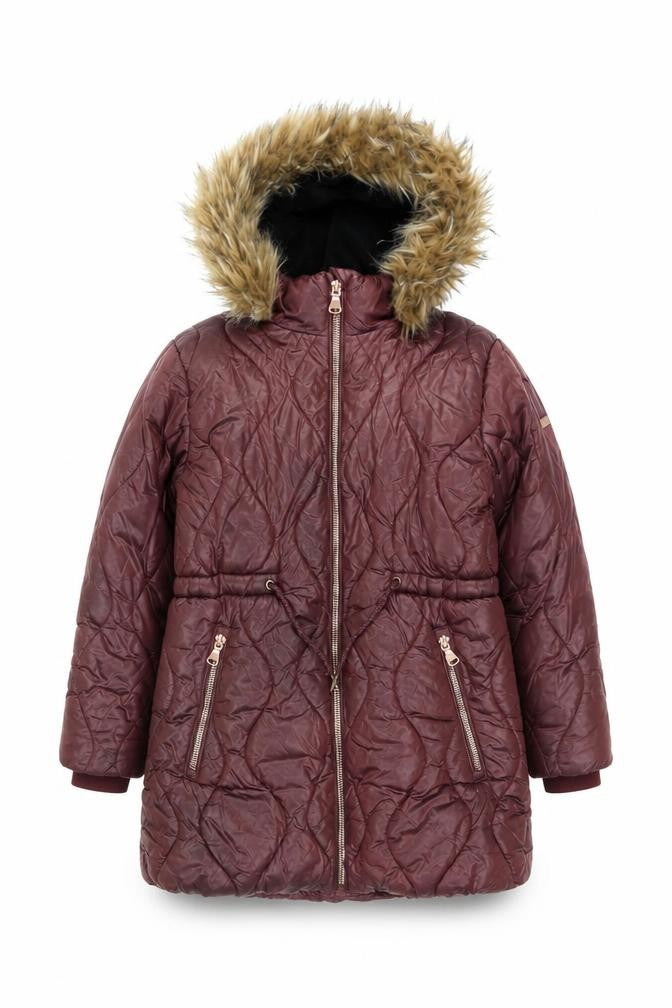 Next Girls Burgundy Puffer Jacket 8Y Hooded Winter Coat