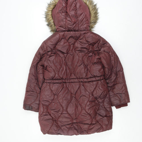 Next Girls Burgundy Puffer Jacket 8Y Hooded Winter Coat