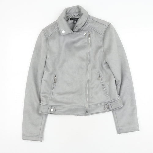 New Look Women's Grey Biker Jacket Size 8 Casual