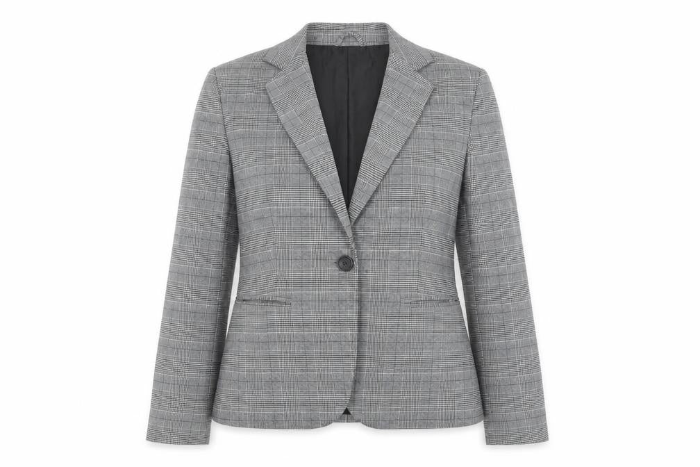 Front view of Zara Women's Grey Check Blazer, size 6, Business Casual