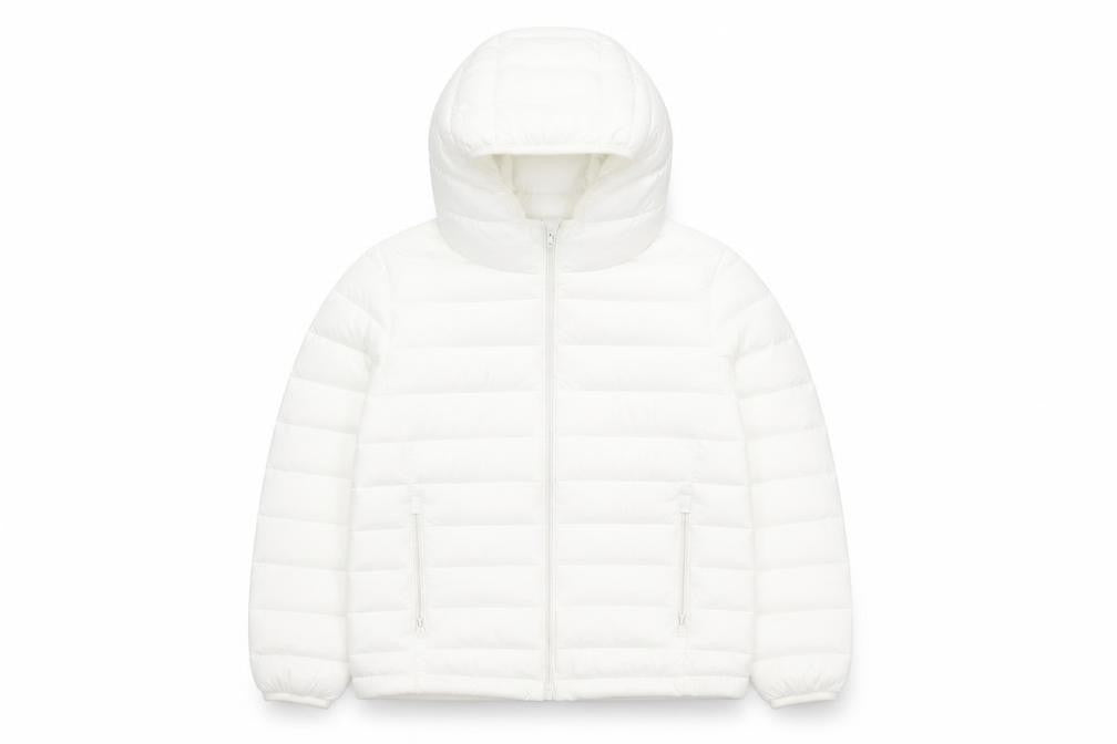 Front view of Pull&Bear unisex kids white puffer jacket s winter casual