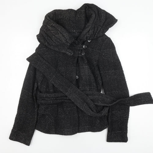 Zara Basic Women's Black Checked Short Coat Size 14