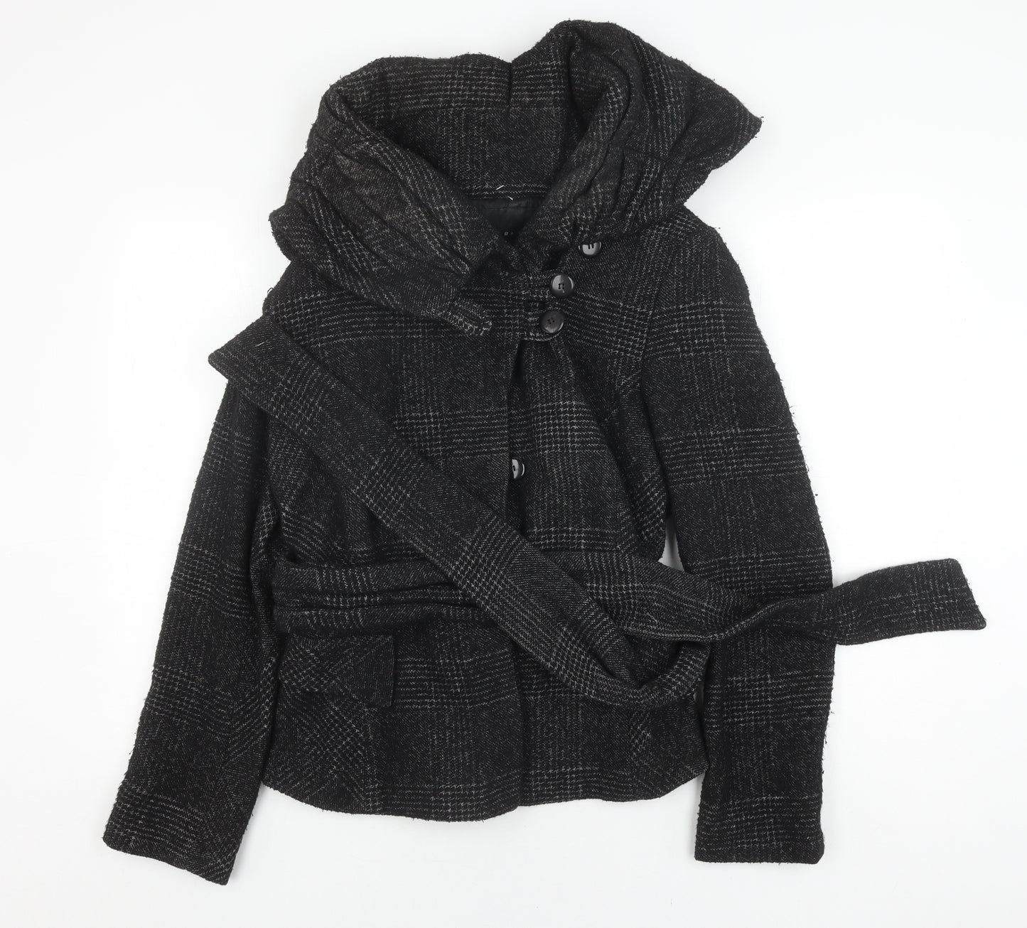 Zara Basic Women's Black Checked Short Coat Size 14