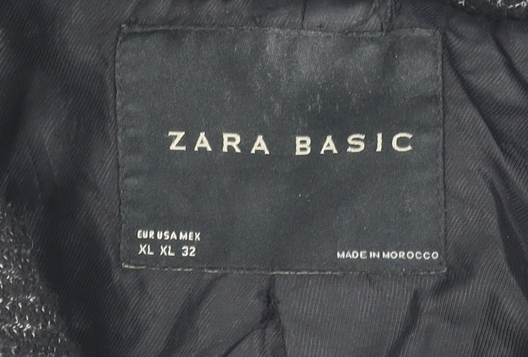 Zara Basic Women's Black Checked Short Coat Size 14