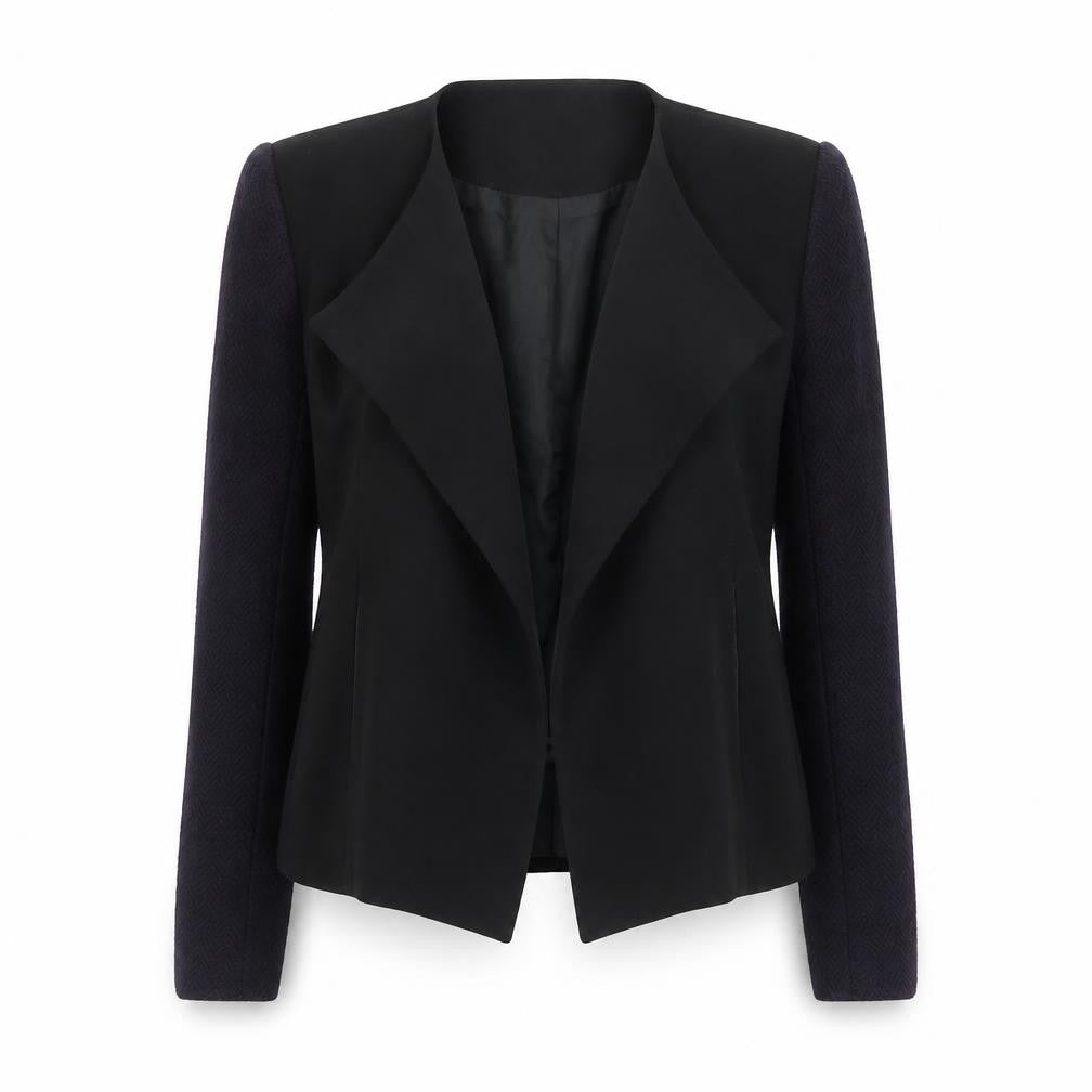 Front view of Topshop Women's Black Blazer, size 10, Notch Lapel