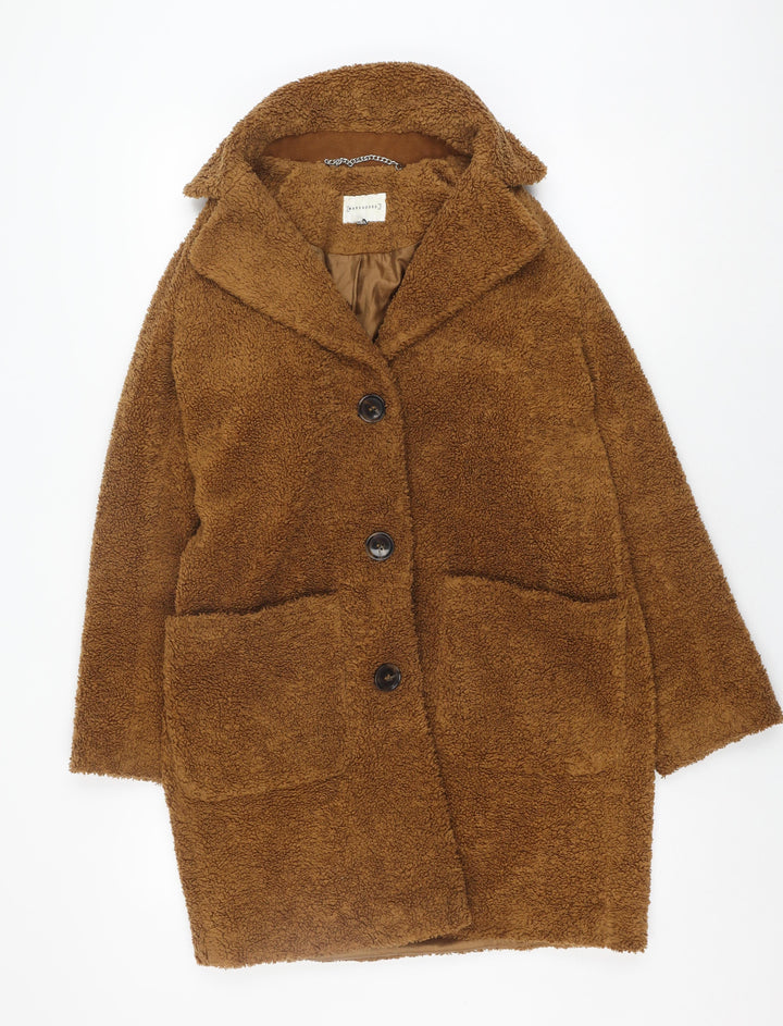 Warehouse Women's Brown Overcoat, Size 8, Classic Style