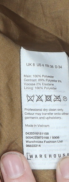 Warehouse Women's Brown Overcoat, Size 8, Classic Style