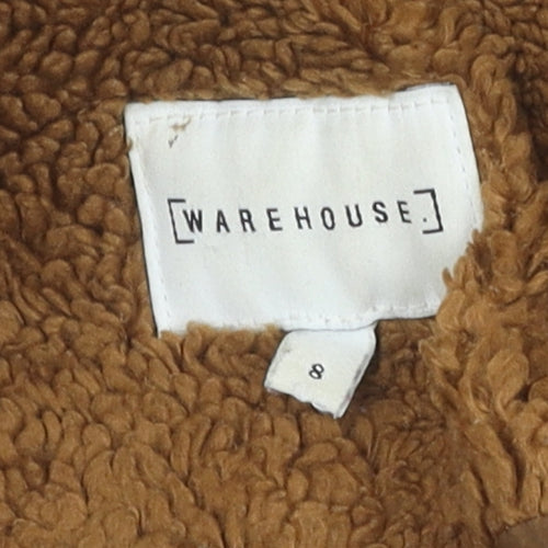 Warehouse Women's Brown Overcoat, Size 8, Classic Style