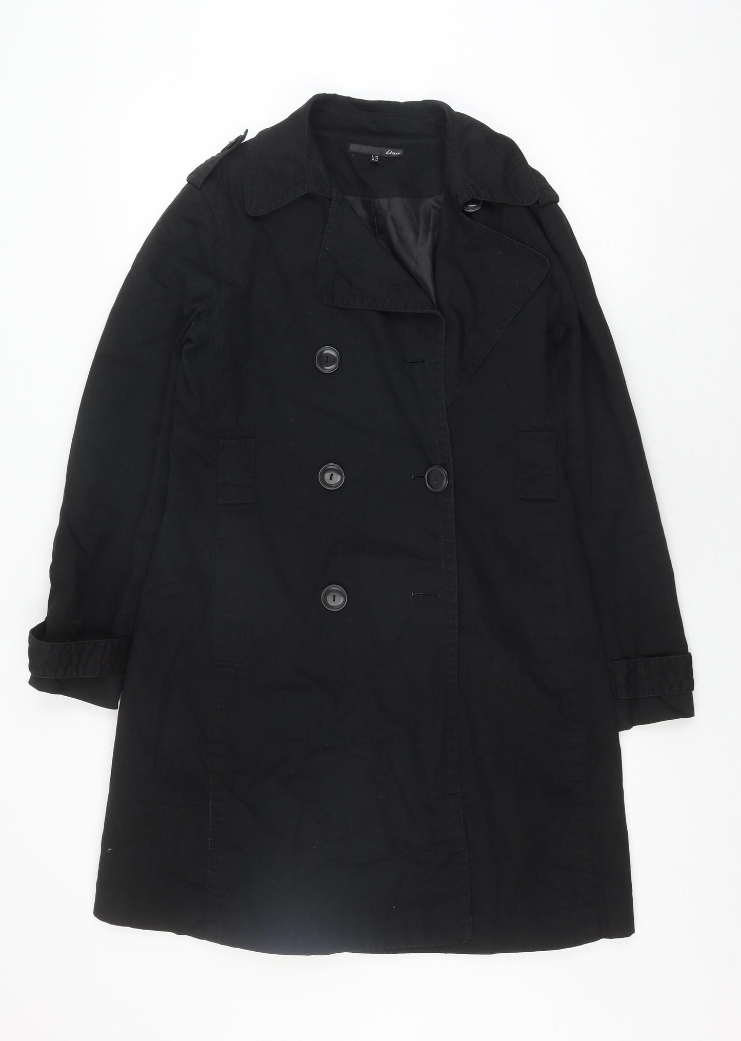 Etam Women's Black Trench Coat Size 12 Elegant & Versatile