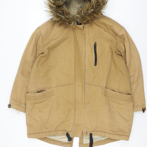 ASOS Unisex Beige Parka Jacket with Fur Trim