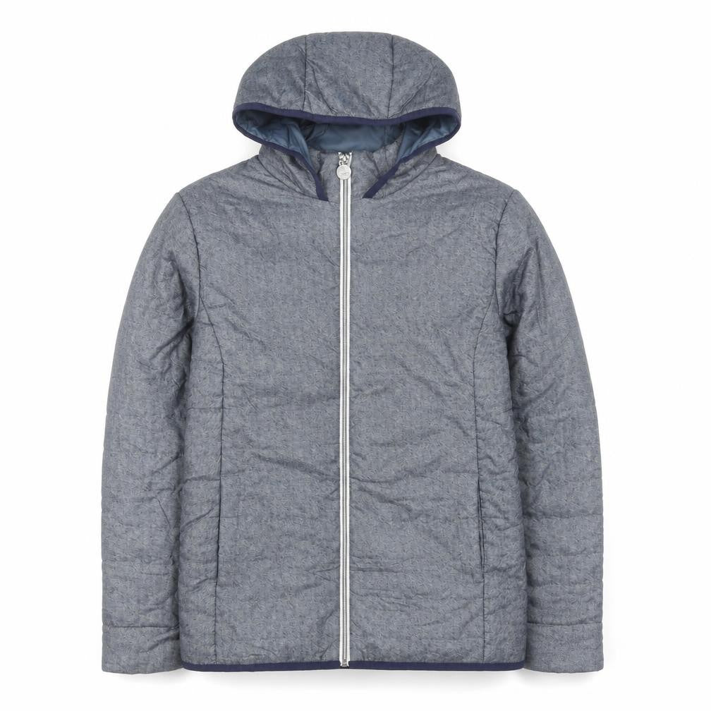 Front view of Nathalie Andersen Men's Blue Hooded Puffer Jacket - M
