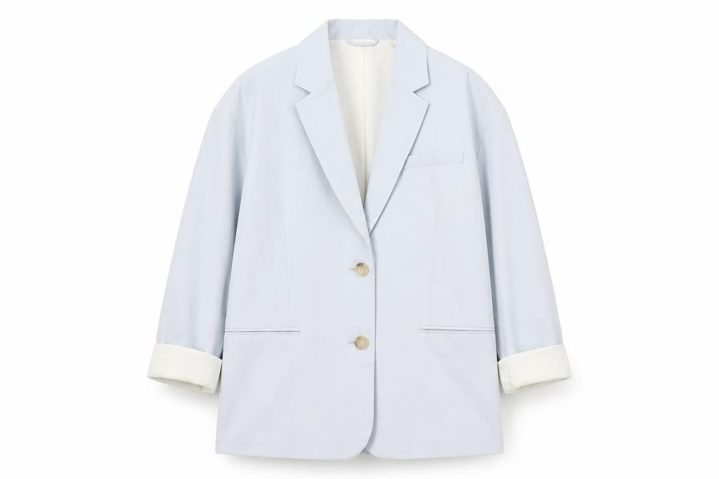 Front view of H&M Women's White Blazer S, Single Breasted, Viscose
