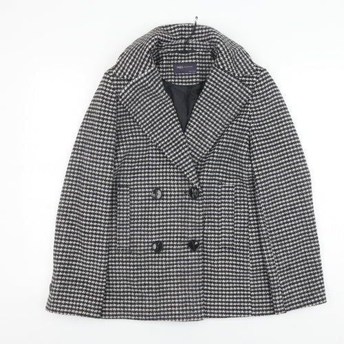 Marks and Spencer Women's Black Houndstooth Pea Coat Size 8