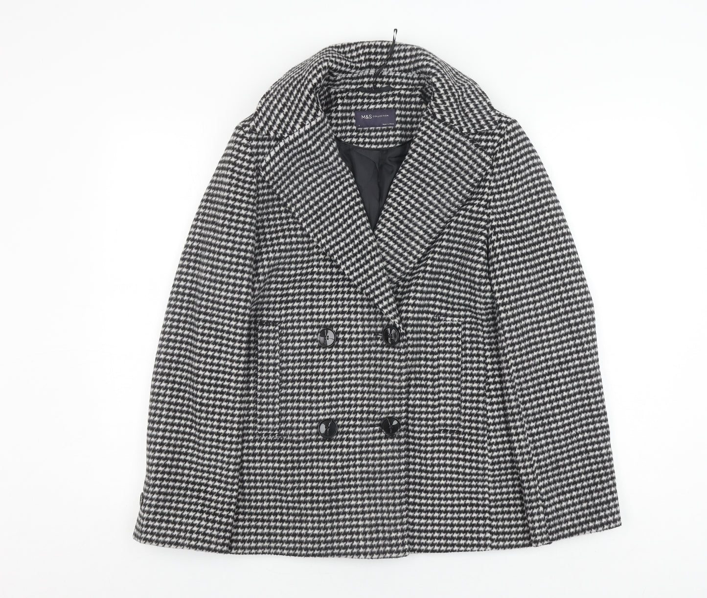 Marks and Spencer Women's Black Houndstooth Pea Coat Size 8