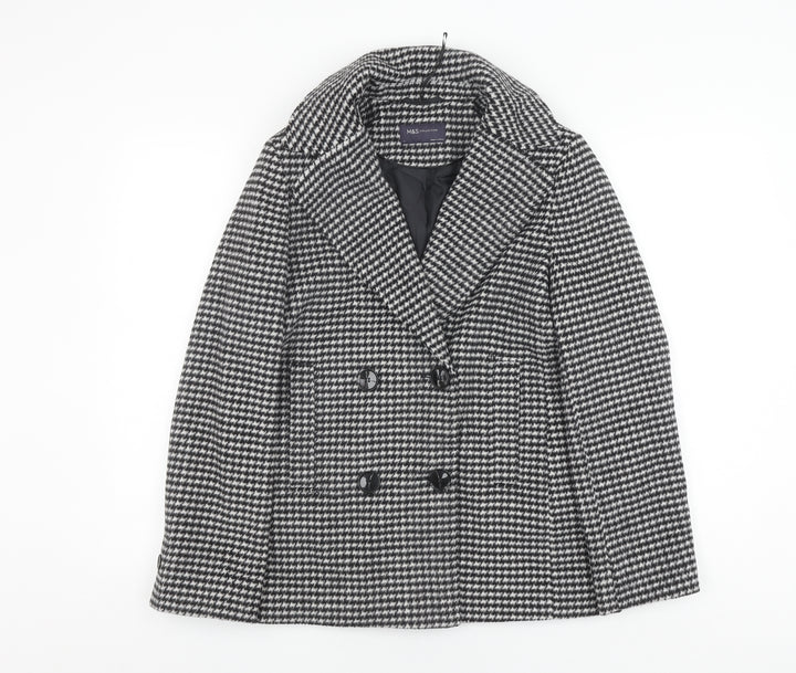 Marks and Spencer Women's Black Houndstooth Pea Coat Size 8