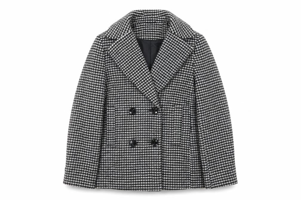 Front view of Marks & Spencer Women's Black Houndstooth Pea Coat, size 8