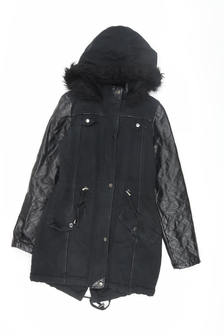 Brave Soul Women's Black Parka Jacket with Fur Trim XS