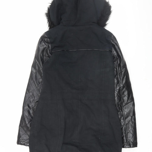 Brave Soul Women's Black Parka Jacket with Fur Trim XS