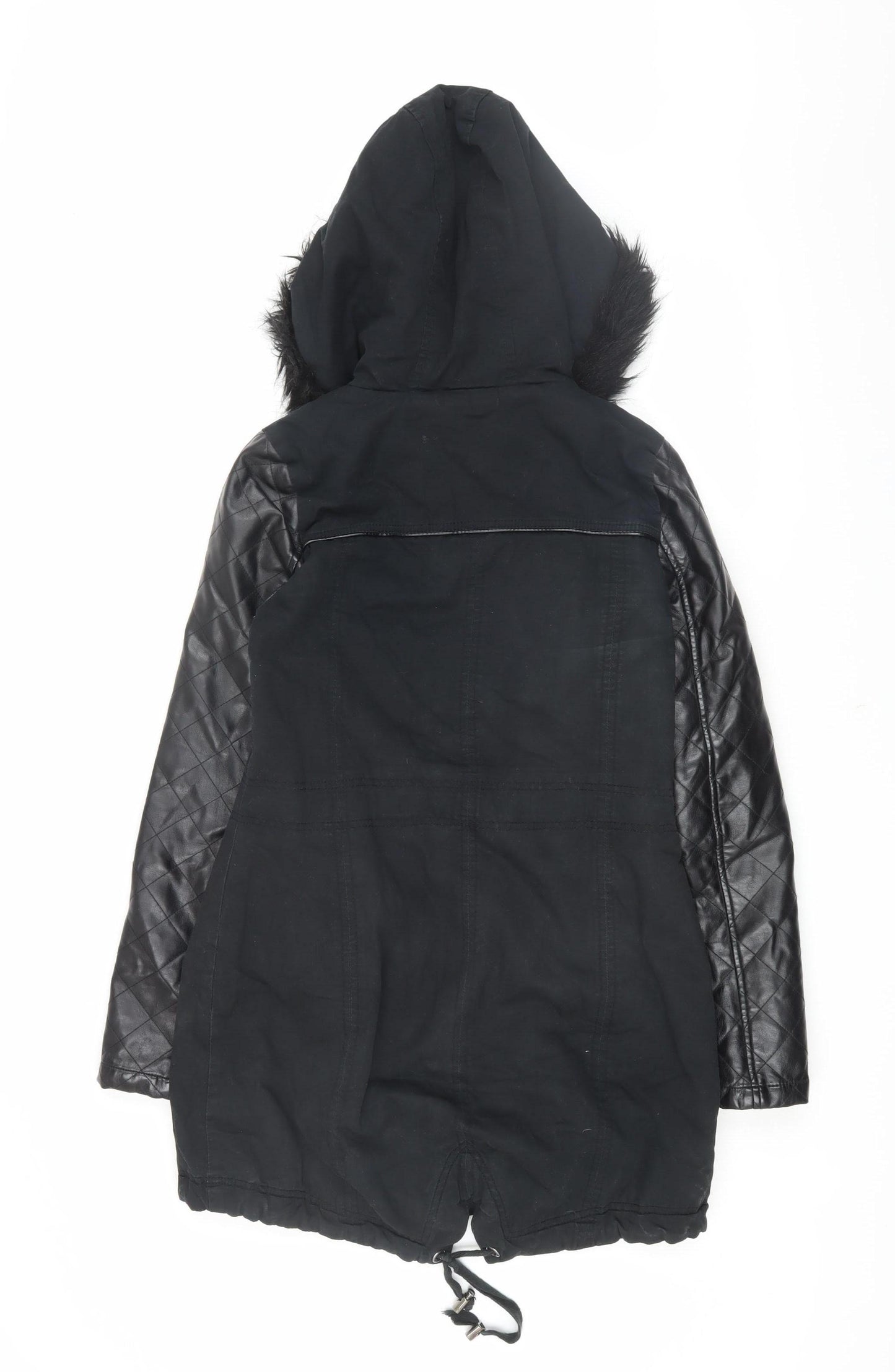 Brave Soul Women's Black Parka Jacket with Fur Trim XS