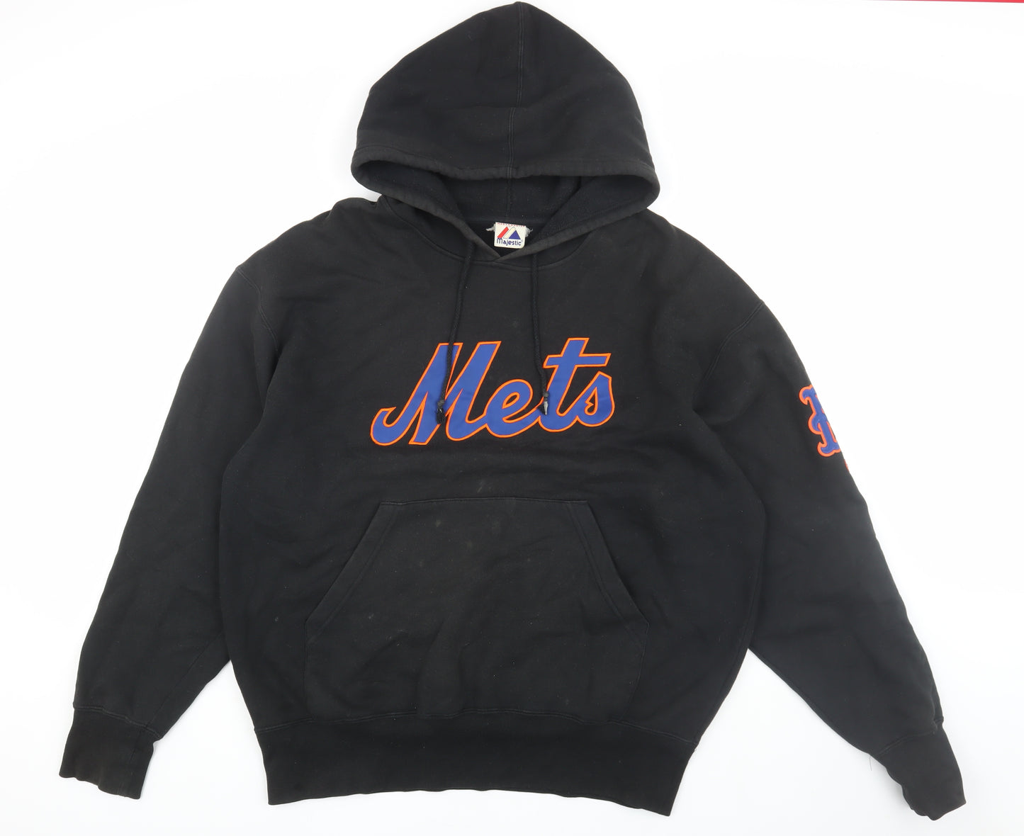 Majestic Men's Black Mets Pullover Hoodie, L, Logo